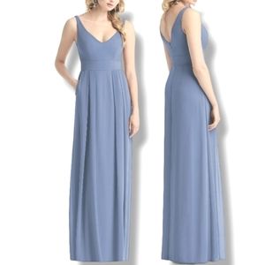 NWT After Six Luxe Chiffon V-neck Dress in Cloudy $228